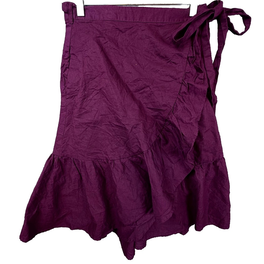 Retro Modcloth Wrap Mini Skirts Womens Large Purple Tie Waist Ruffle Hem